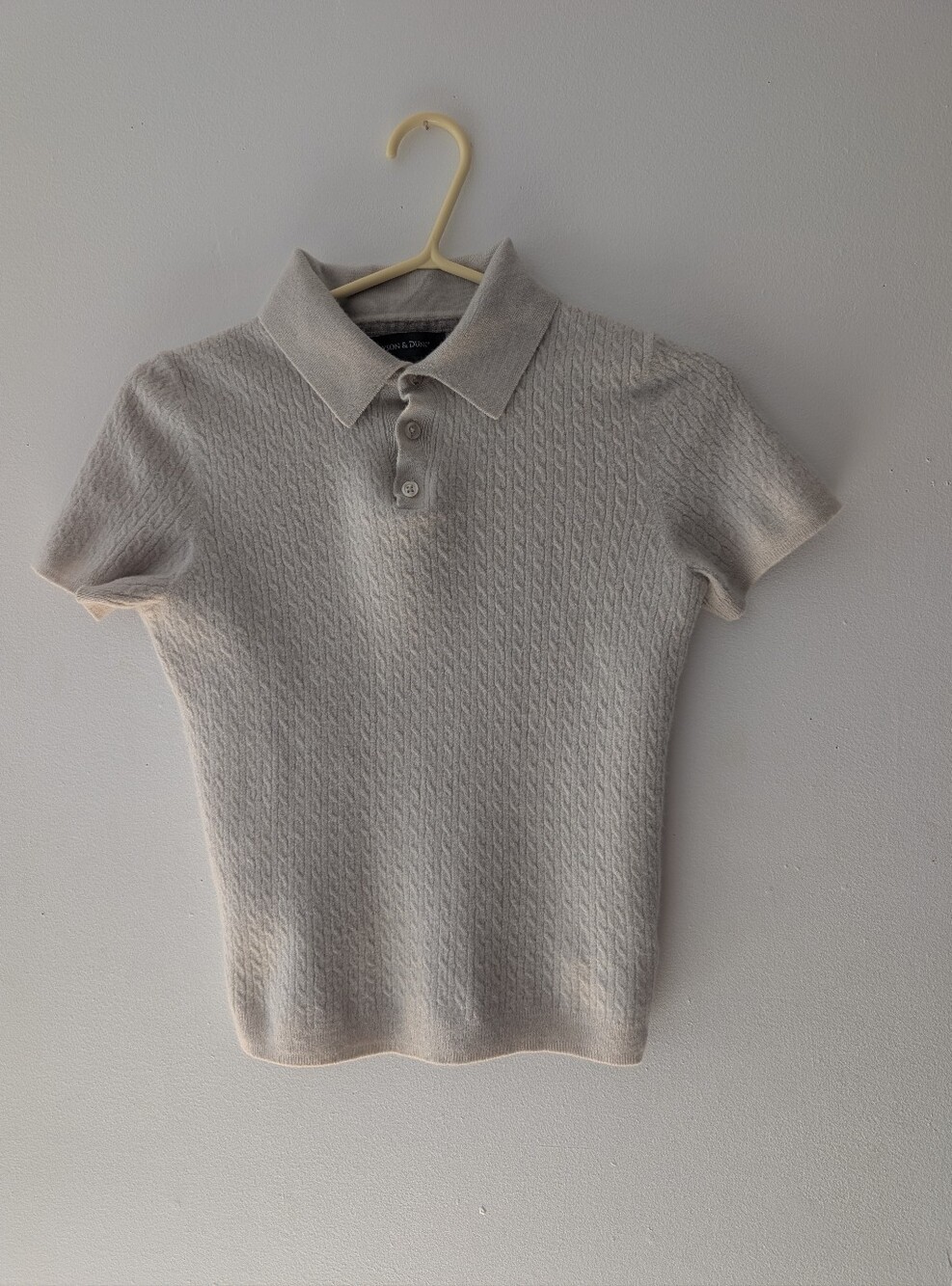 Grayson & Dunn 100% Merino Wool Cable Knit Short Sleeve Cropped Polo Sweater S